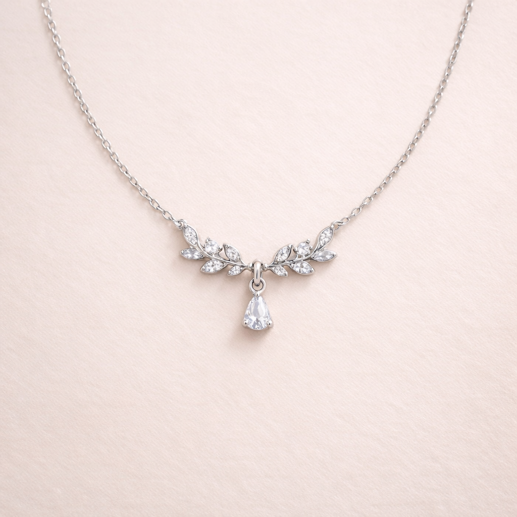 Elegant Leaf Crystal Necklace