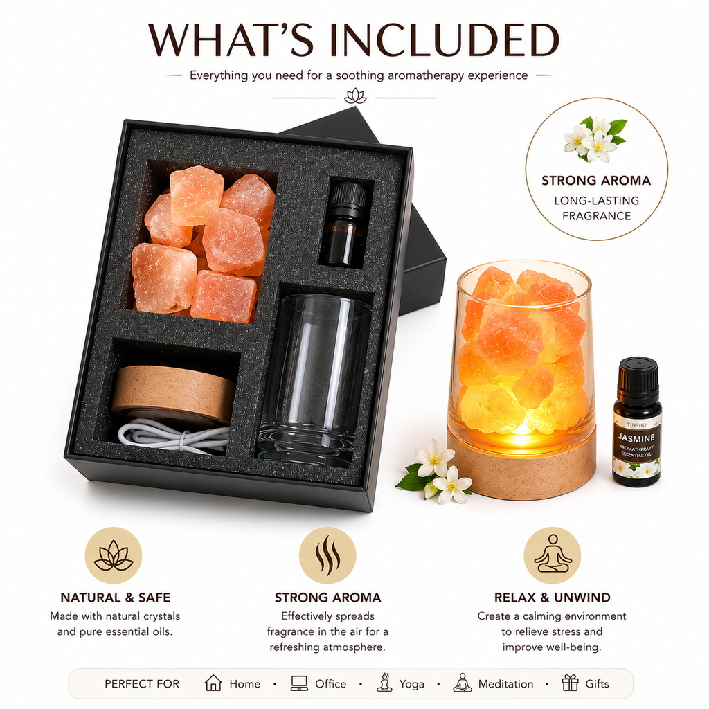 Natural Himalayan Salt Crystal Armoatherapy Lamp Gift Set